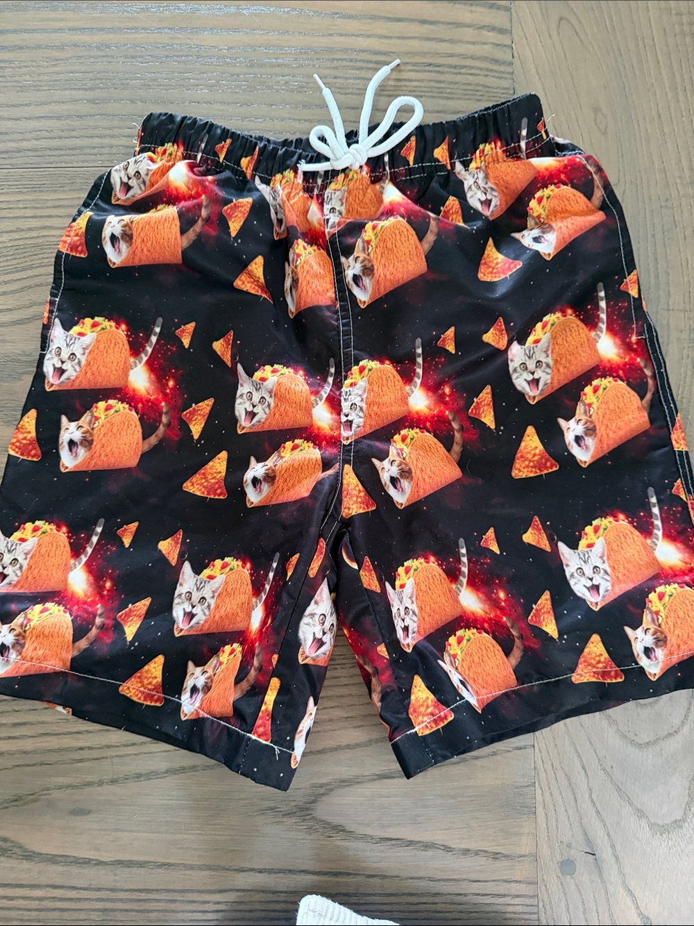 Youth boys Black Taco Cat Print Shorts